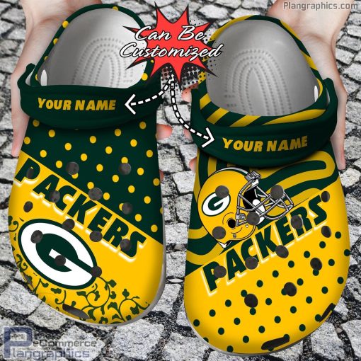 personalized name logo football green bay packers polka dots colors crocs clog shoes yJ0zC
