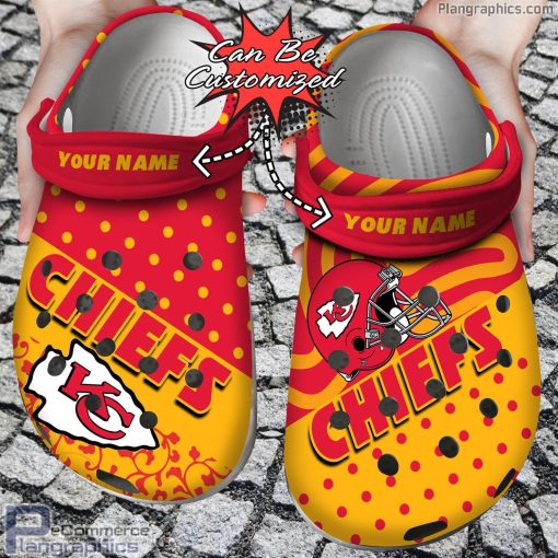 personalized name logo football kansas city chiefs polka dots colors crocs clog shoes aLiT7