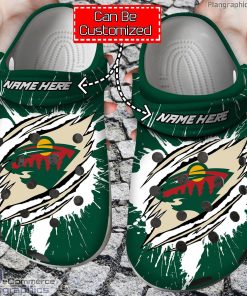 personalized name logo minnesota wild hockey ripped claw crocs clog shoes gAu44