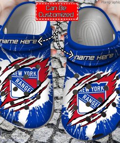 personalized name logo new york rangers hockey ripped claw crocs clog shoes sT9lW