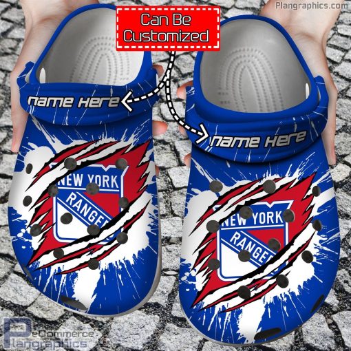 personalized name logo new york rangers hockey ripped claw crocs clog shoes sT9lW
