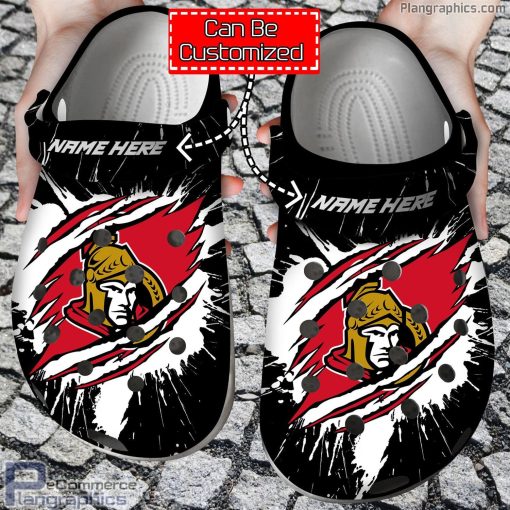 personalized name logo ottawa senators hockey ripped claw crocs clog shoes Gz0JI