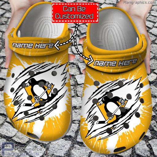 personalized name logo pittsburgh penguins hockey ripped claw crocs clog shoes 4rrka