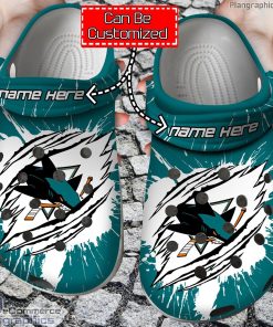personalized name logo san jose sharks hockey ripped claw crocs clog shoes ho2AT