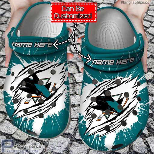personalized name logo san jose sharks hockey ripped claw crocs clog shoes ho2AT