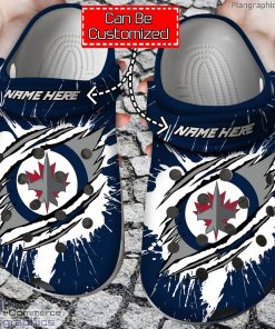 personalized name logo winnipeg jets hockey ripped claw crocs clog shoes eiudt