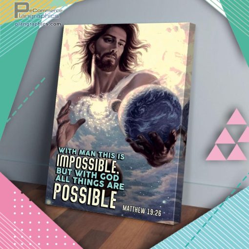 planet jesus christ all things are possible matte wall art canvas and poster Djrkj