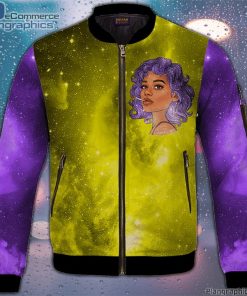 portrait smoking marijuana joint purple gold galaxy bomber jacket H3h1e