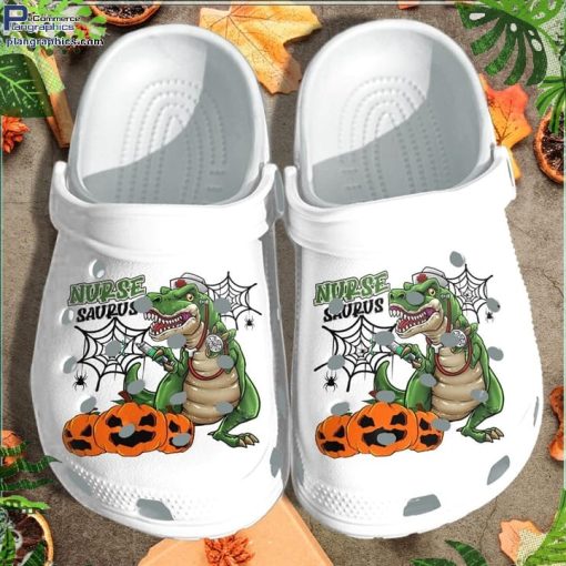 pumpkin nurse dinosaurus halloween funny shoes clog dinosaur nurse halloween cartoon crocs 78Tuz
