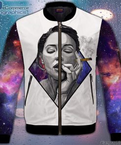 sexy women smoking blunt in galaxy amazing 420 bomber jacket 5m04X