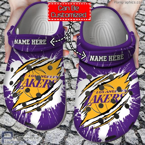 sport crocs personalized name logo los angeles lakers ripped claw crocs style clog shoes MHkJU