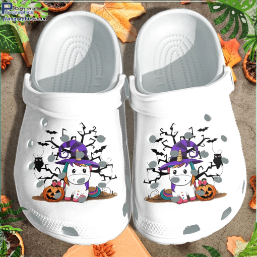 unicorn wearing witch hat shoes clog halloween pumpkin crocs crocband clog t7ZYo
