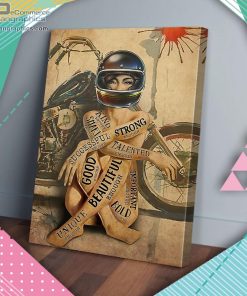 vintage motorcycle girl vertical matte wall art canvas and poster sKILx