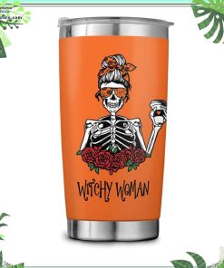 witchy women halloween stainless steel tumbler pumpkin orange and black rose lady skeleton 38 B6wqB