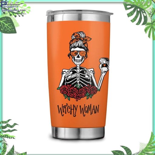 witchy women halloween stainless steel tumbler pumpkin orange and black rose lady skeleton 38 B6wqB