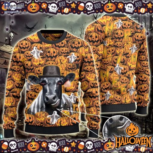 black angus cattle lovers halloween pumpkin ugly sweater 1 eZwEY