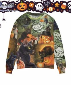 black cat and the pumpkin halloween ugly sweater 22 pSIKJ