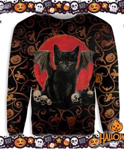 black cat bat halloween ugly sweater 23 onUos