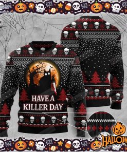 black cat halloween have a killer day black red ugly sweater 24 yj2Du