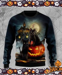 black cat pumpkin night halloween ugly sweater 29 kWVy0