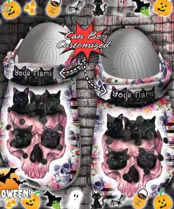 black cat skull halloween crocs shoes IFP5b