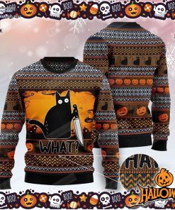 black cat what funny halloween ugly sweater 31 A65JB