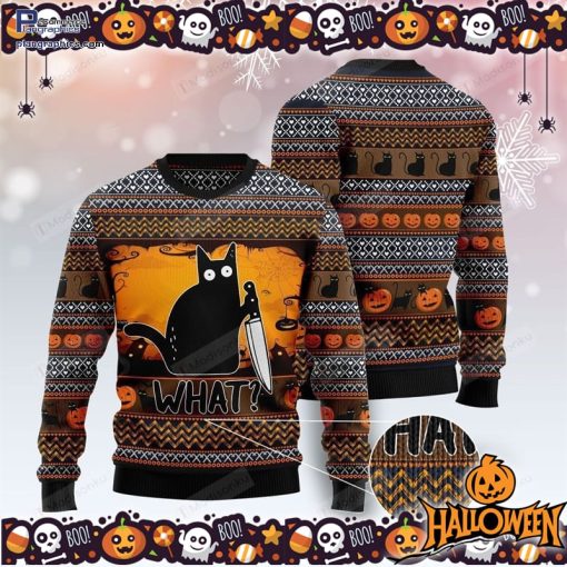 black cat what funny halloween ugly sweater 31 A65JB