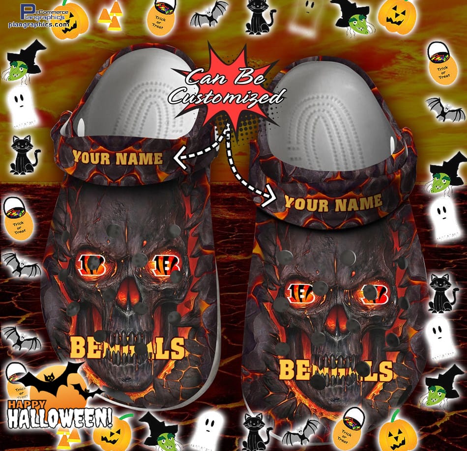 Halloween Clogs - Personalized Cincinnati Bengals Skull Lava Halloween Crocs Shoes