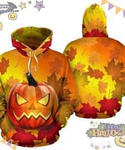 evil pumpkin maple leaves fall halloween orange hoodie efR7J