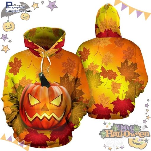 evil pumpkin maple leaves fall halloween orange hoodie efR7J