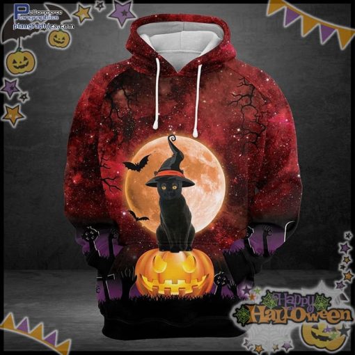 evil pupmkin black cat cemetery halloween red galaxy hoodie FPGZF