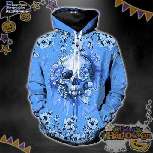 flowers skull halloween blue hoodie VDNRK