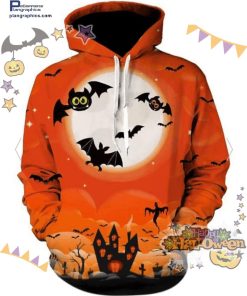 ghost bat cemetery halloween orange hoodie vMZ7T