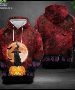 halloween black cat witch blood galaxy red cute design hoodie and zip hoodie LKHA2