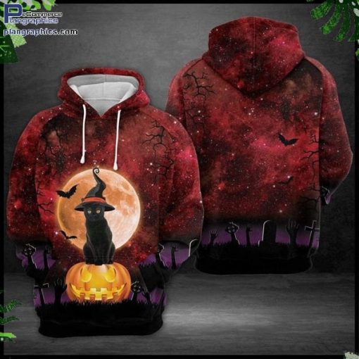 halloween black cat witch blood galaxy red cute design hoodie and zip hoodie LKHA2