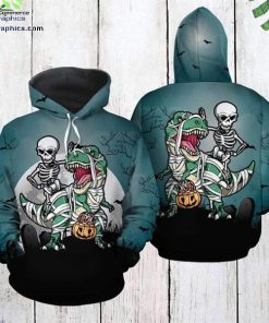 halloween mummy skeleton riding trex dinosaur teal hoodie and zip hoodie tkUPu
