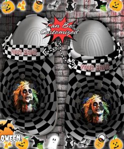 halloween scary beetlejuice checkered tunnel crocs shoes QmIAF
