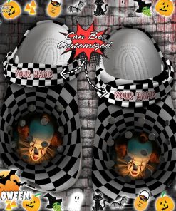 halloween scary it pennywise checkered tunnel crocs shoes mBiz7