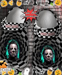 halloween scary michael myers checkered tunnel crocs shoes iaFWG