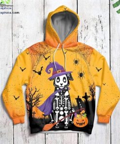 halloween skeleton witch cat yellow cute design 3d hoodie and zip hoodie fNVWD
