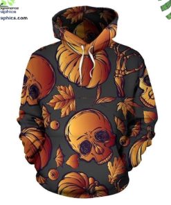 halloween skull maple fall orange cute design 3d hoodie and zip hoodie y42lh
