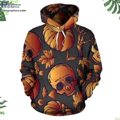 halloween skull maple fall orange cute design 3d hoodie and zip hoodie y42lh