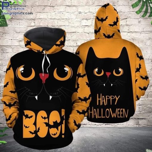 happy halloween boo black cat orange design 3d hoodie and zip hoodie C42Bn