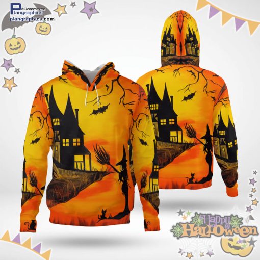 haunted witchE28099s house dusk halloween orange hoodie 6G66G