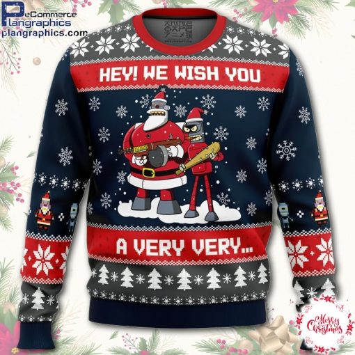 hey we wish you a futurama ugly christmas sweater pckRD