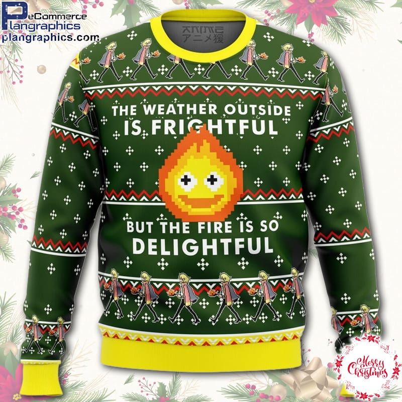 HOWLS MOVING CASTLE Calcifer Fire is so Delightful Ugly Christmas Sweater - AOP Sweater