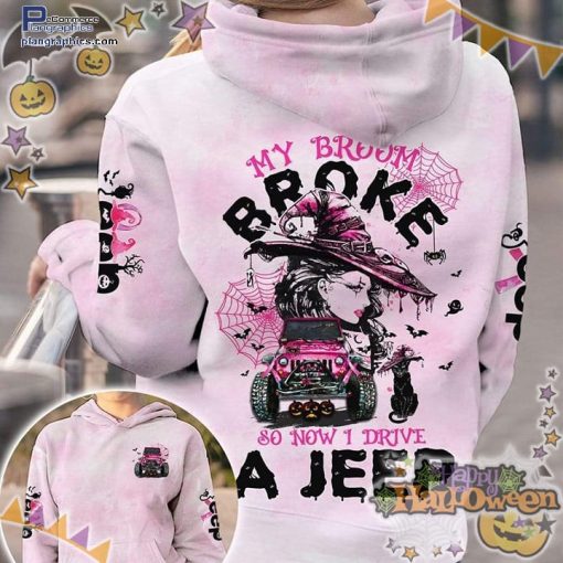 jeep witch spider my broom broke so now i drive a jeep halloween pink hoodie smSzl