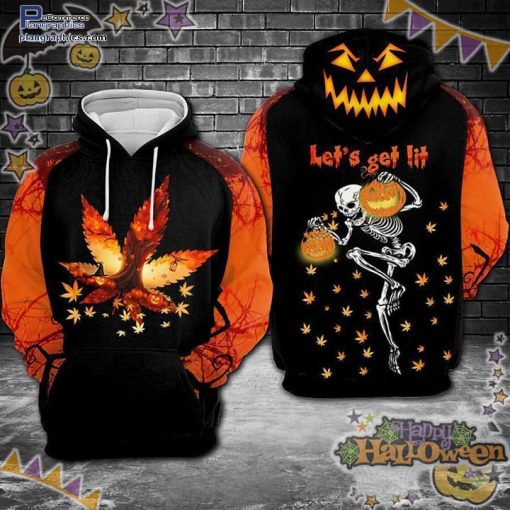 maple leaves skeleton lets get lit halloween black hoodie vqu8B