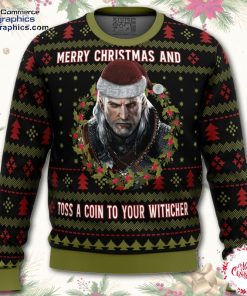 merry christmas and toss a coin the witcher ugly christmas sweater 6d763
