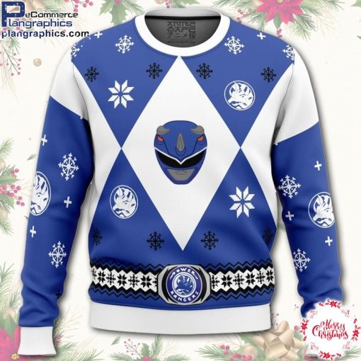 mighty morphin power rangers blue ugly christmas sweater 3tce1